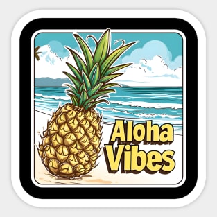 Tropical Beachside Bliss with 'Aloha Vibes' Sticker